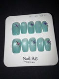 Blue butterfly charm press on nails
