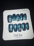 Blue chrome press on nails