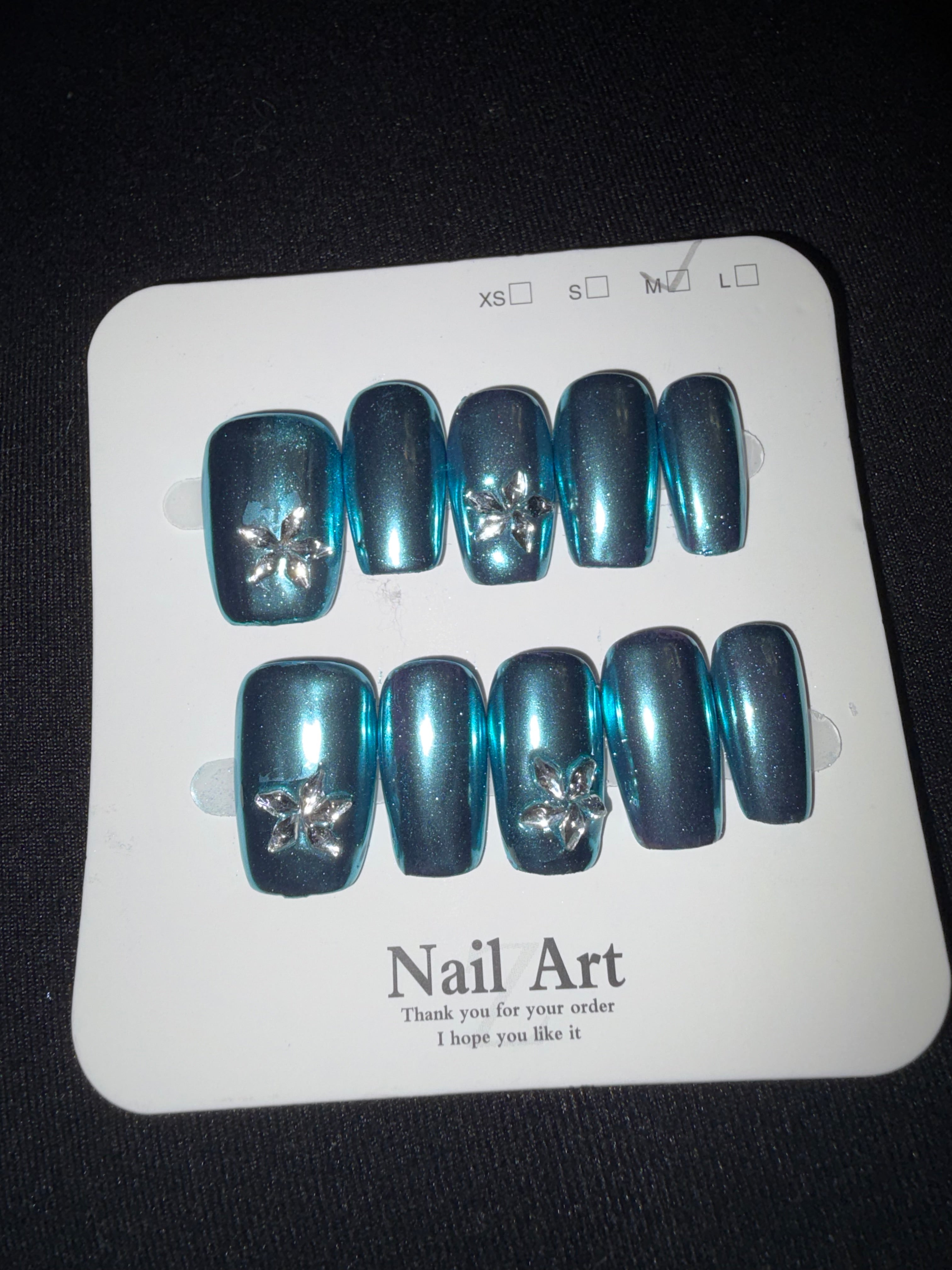 Blue chrome press on nails