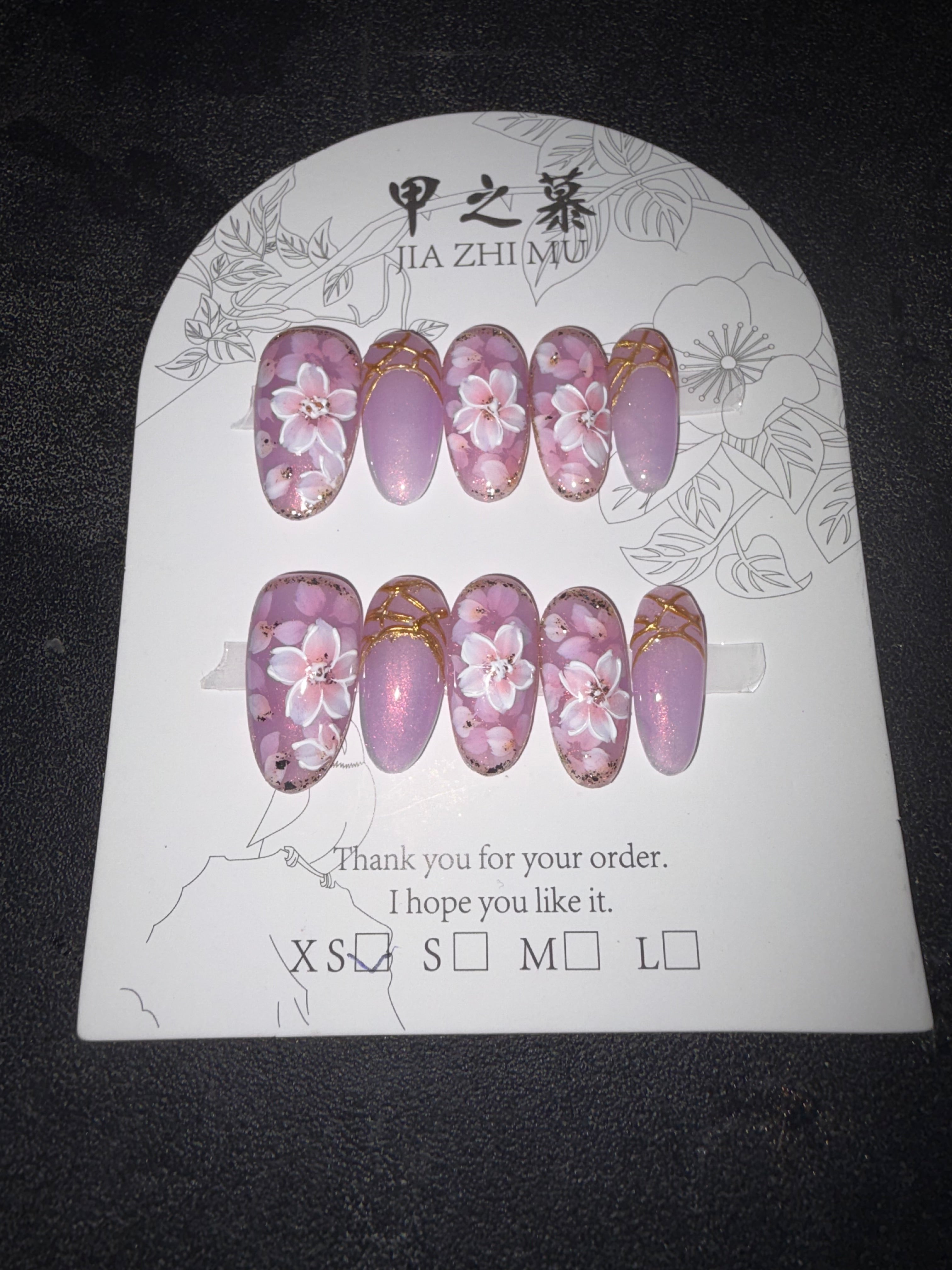 Purple-Pink floral Jia Zhi Mu nail set