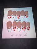 White French red heart press on nails