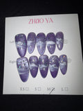 Purple white zhuo ya press on nails