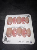 Nude pink floral round press on nails