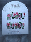 Green floral Jia Zhi Mu nail set