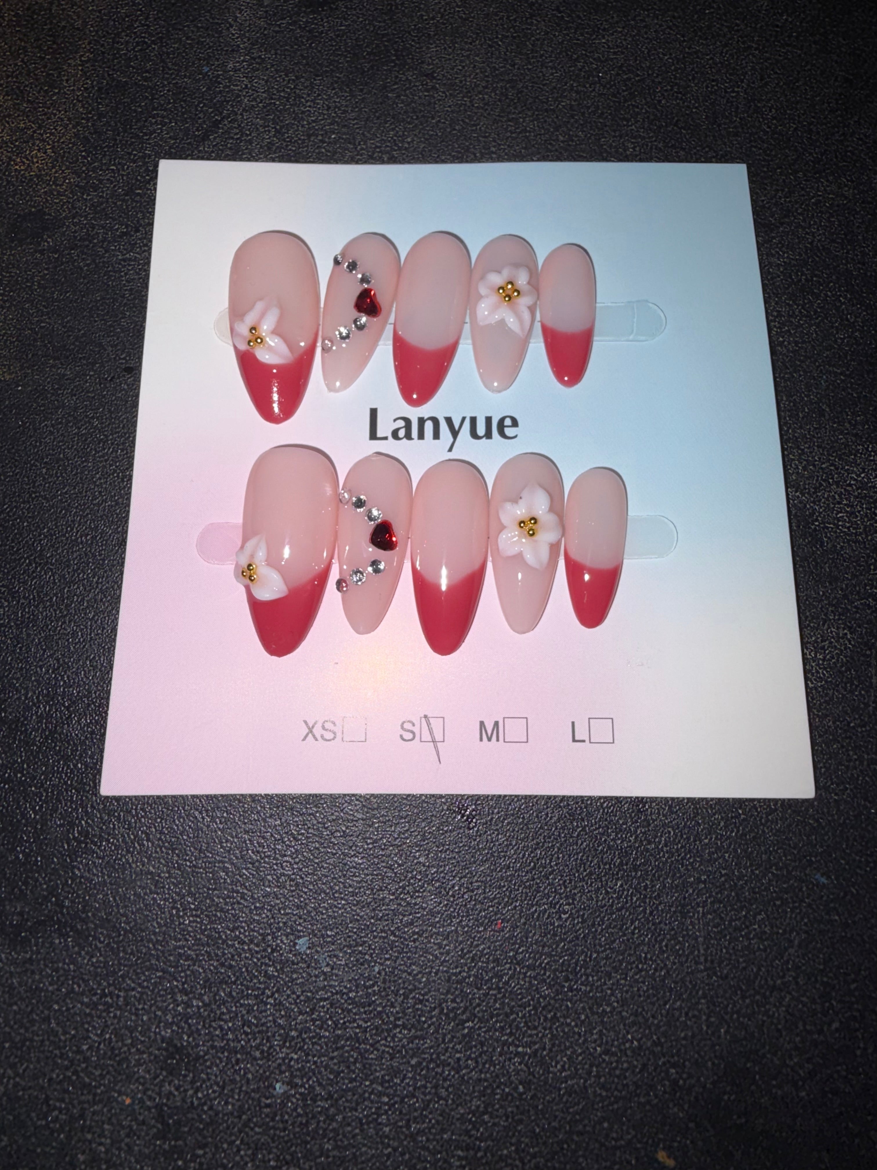 Pink French heart press on nails