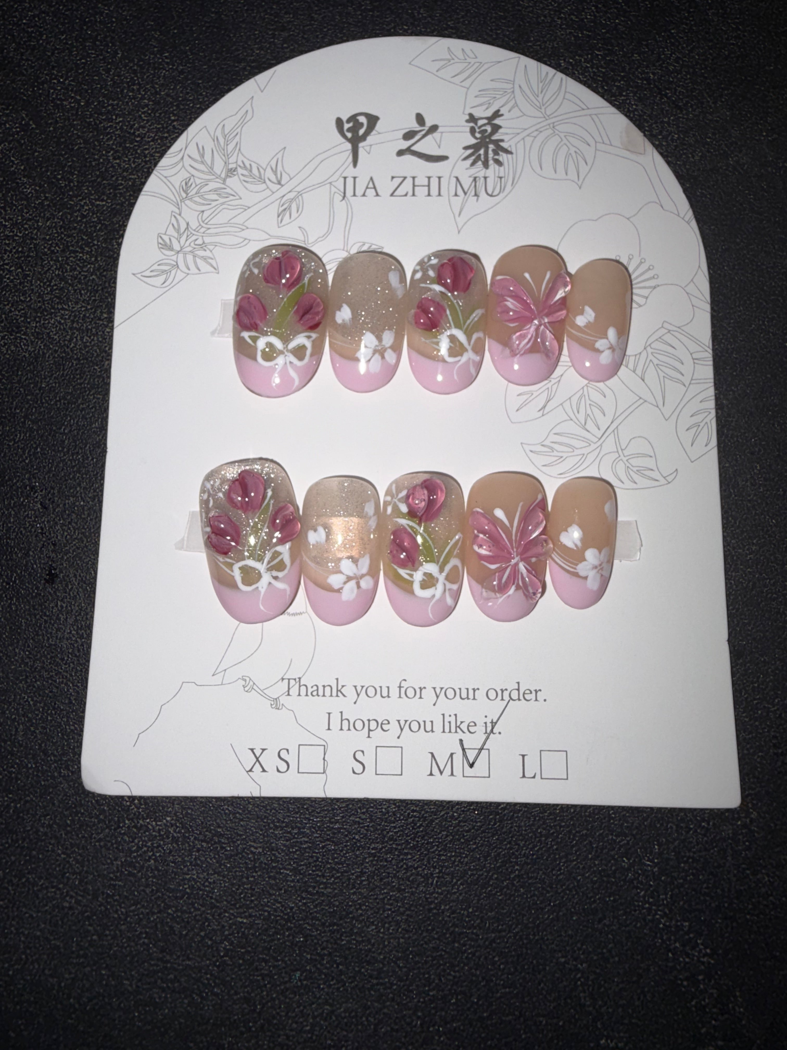 Pink French tulip Jia Zhi Mu nail set