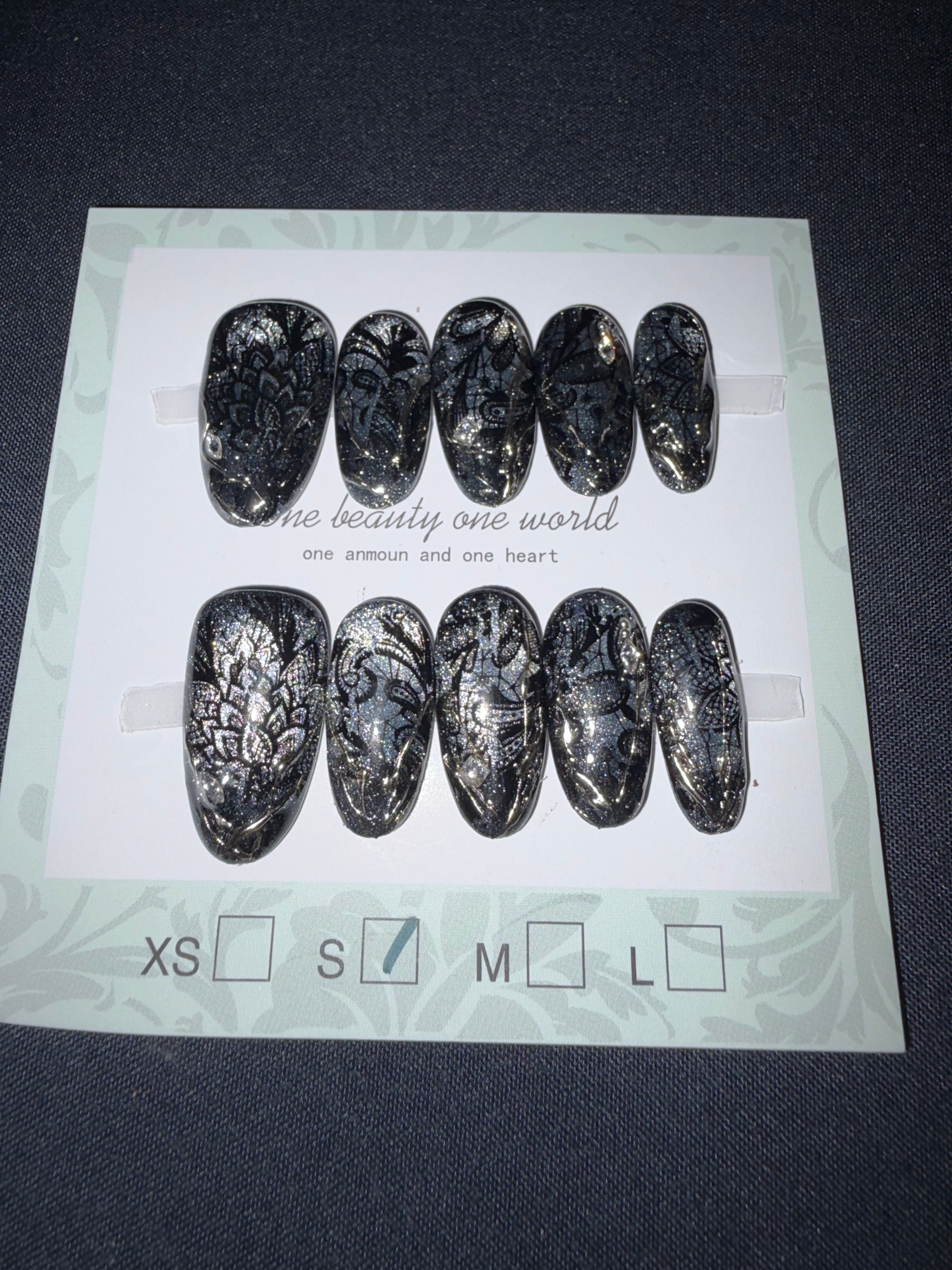 Black lace press ons