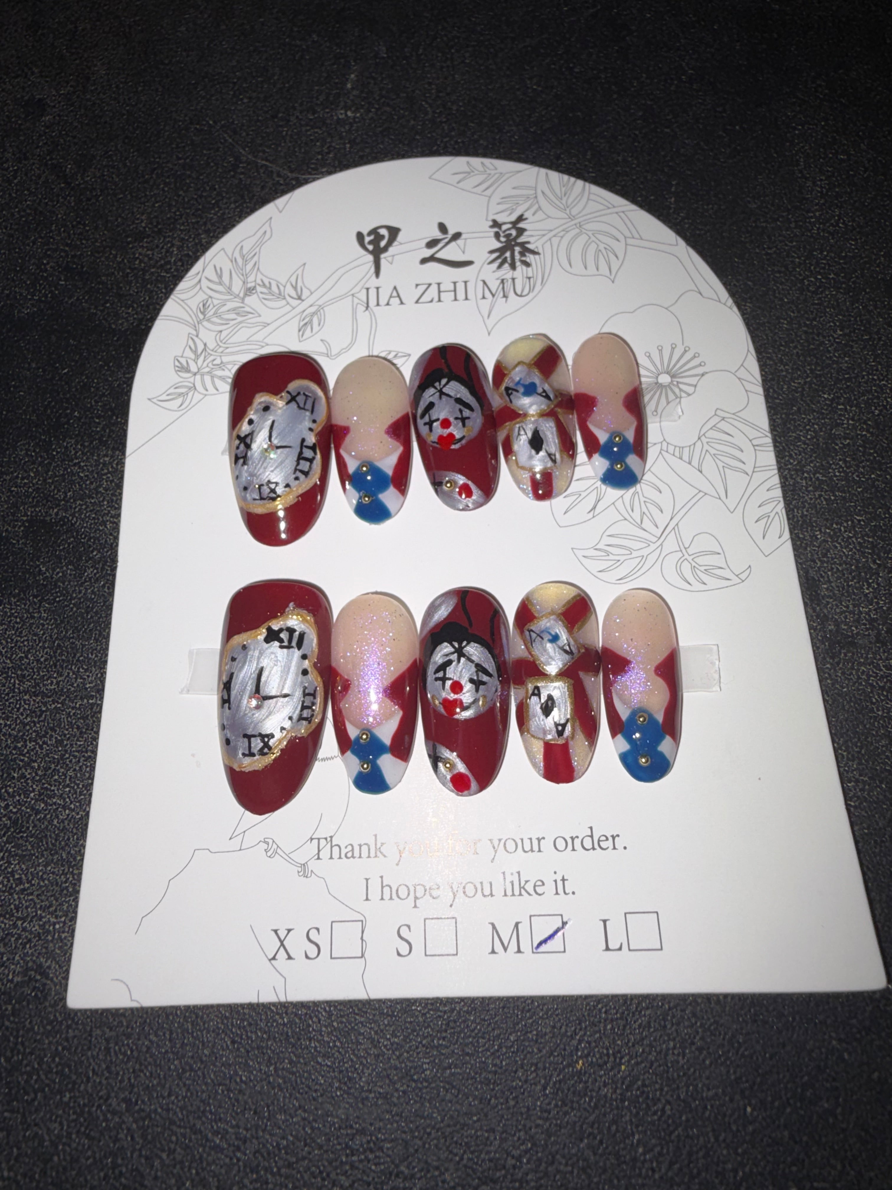 Red clock alt Jia Zhi Mu nail set