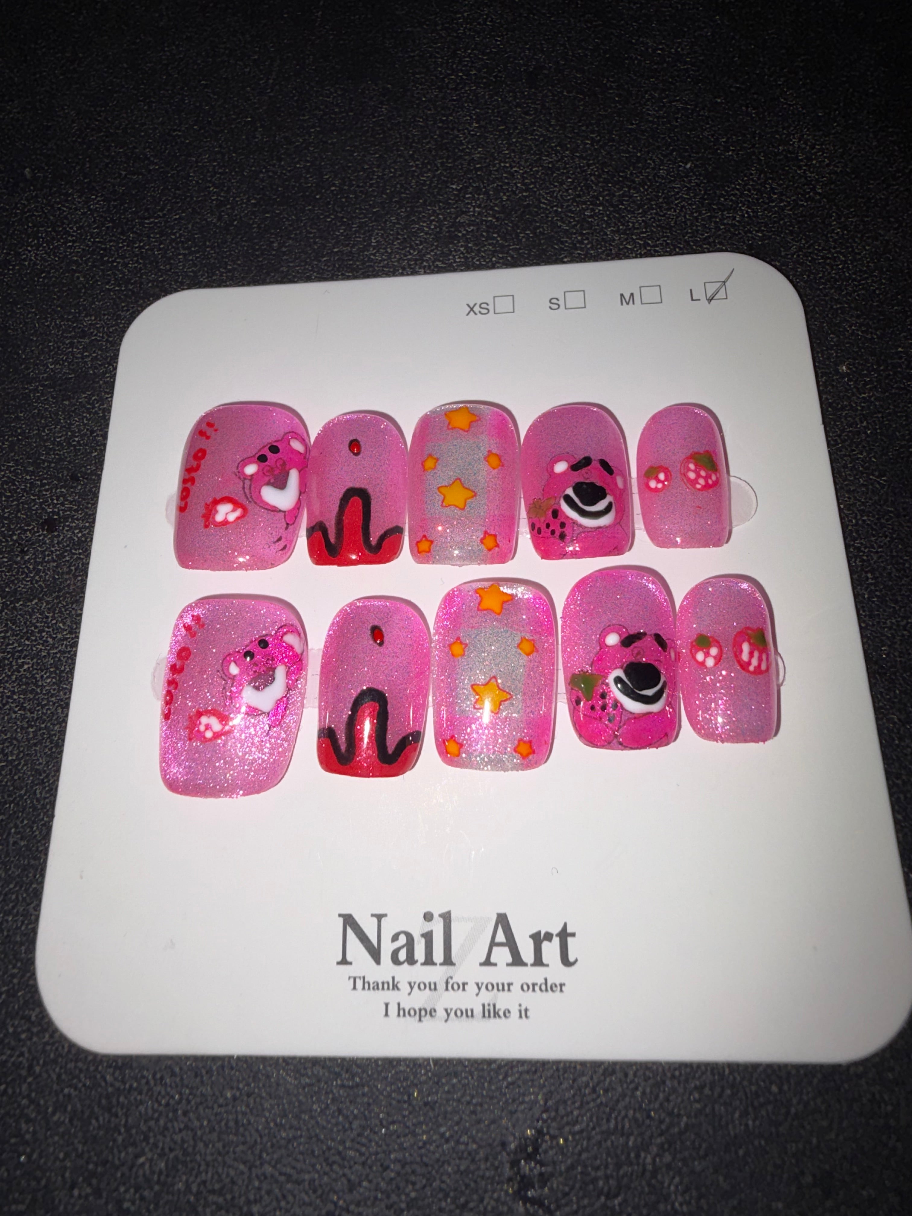 Lotso Toy Story inspired press on nails