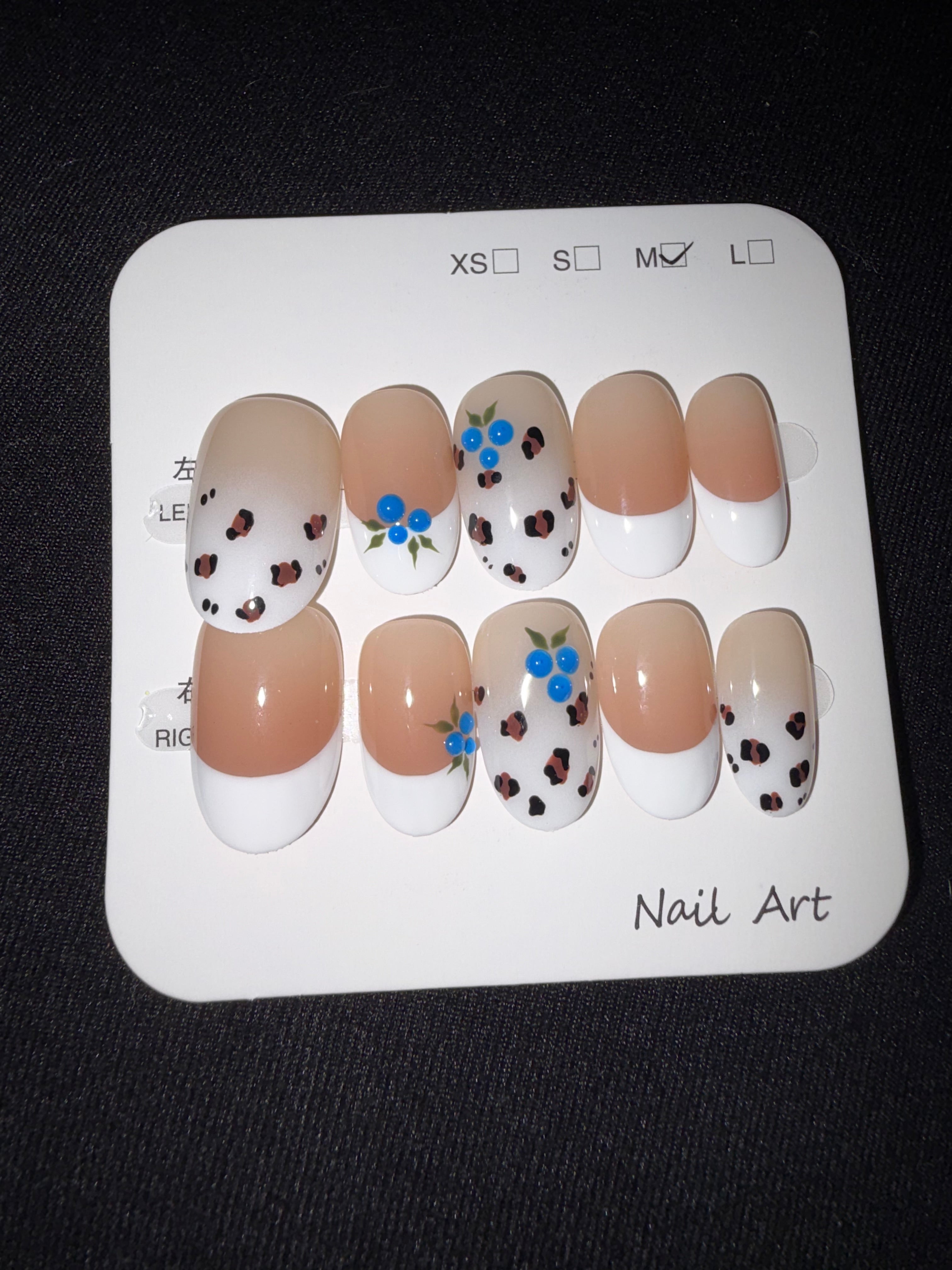 French tip blueberry press on nails