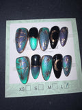 Blue purple cateye rose gold accent press ons