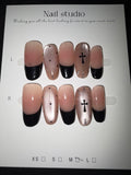 Nude black cross press on nails