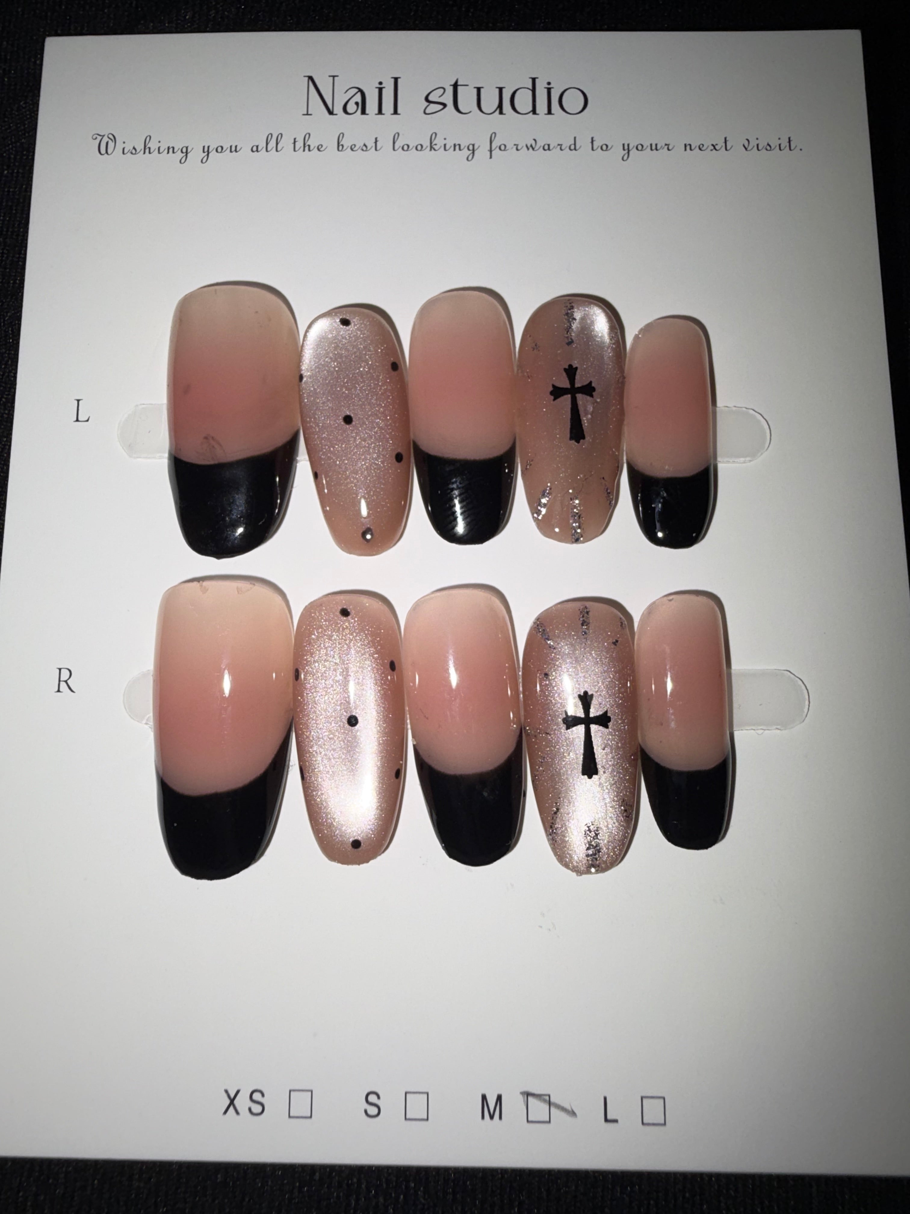 Nude black cross press on nails