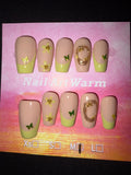 Green French gold accent press on nails
