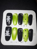 Neon green teddy press ons