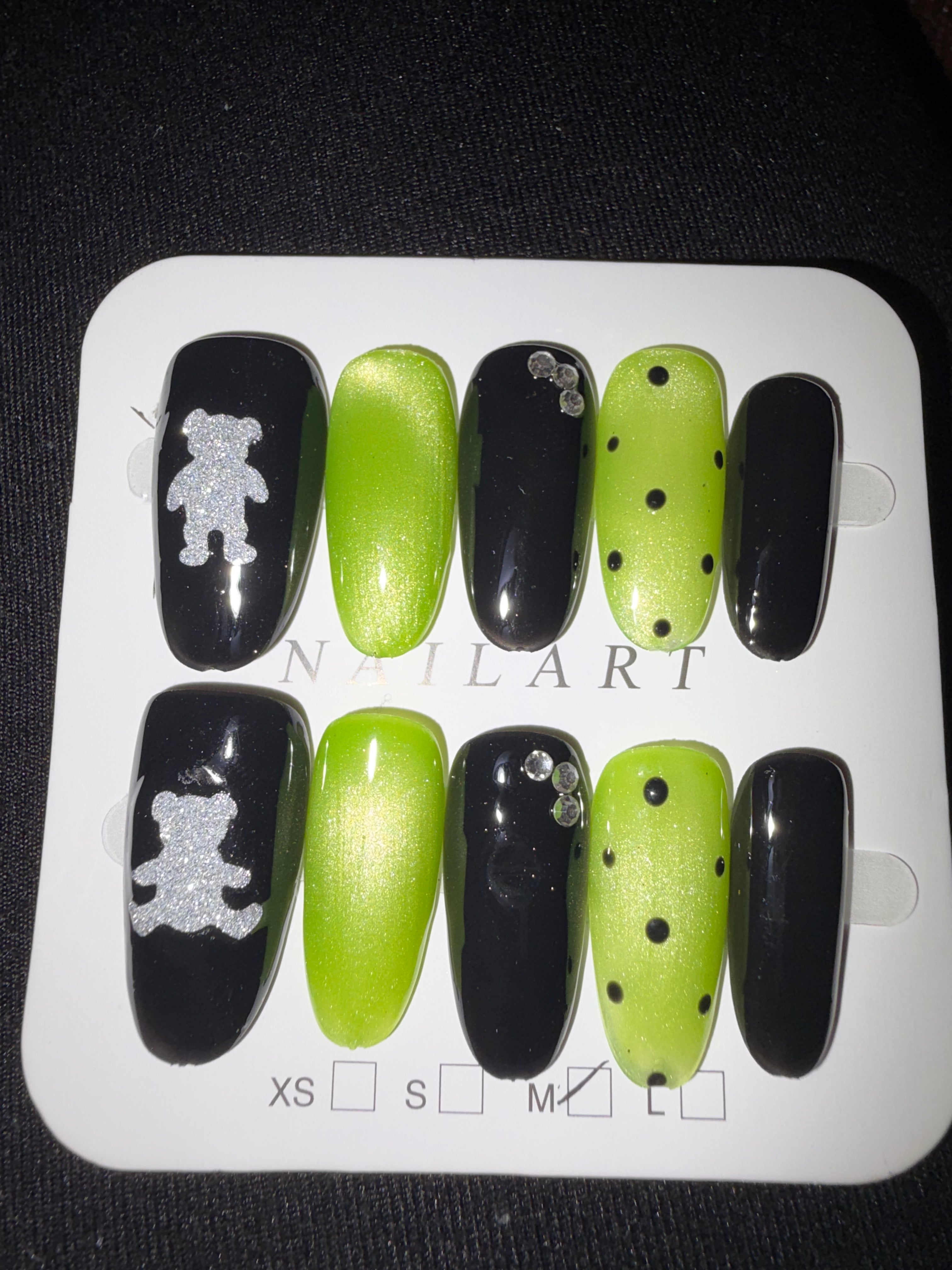 Neon green teddy press ons