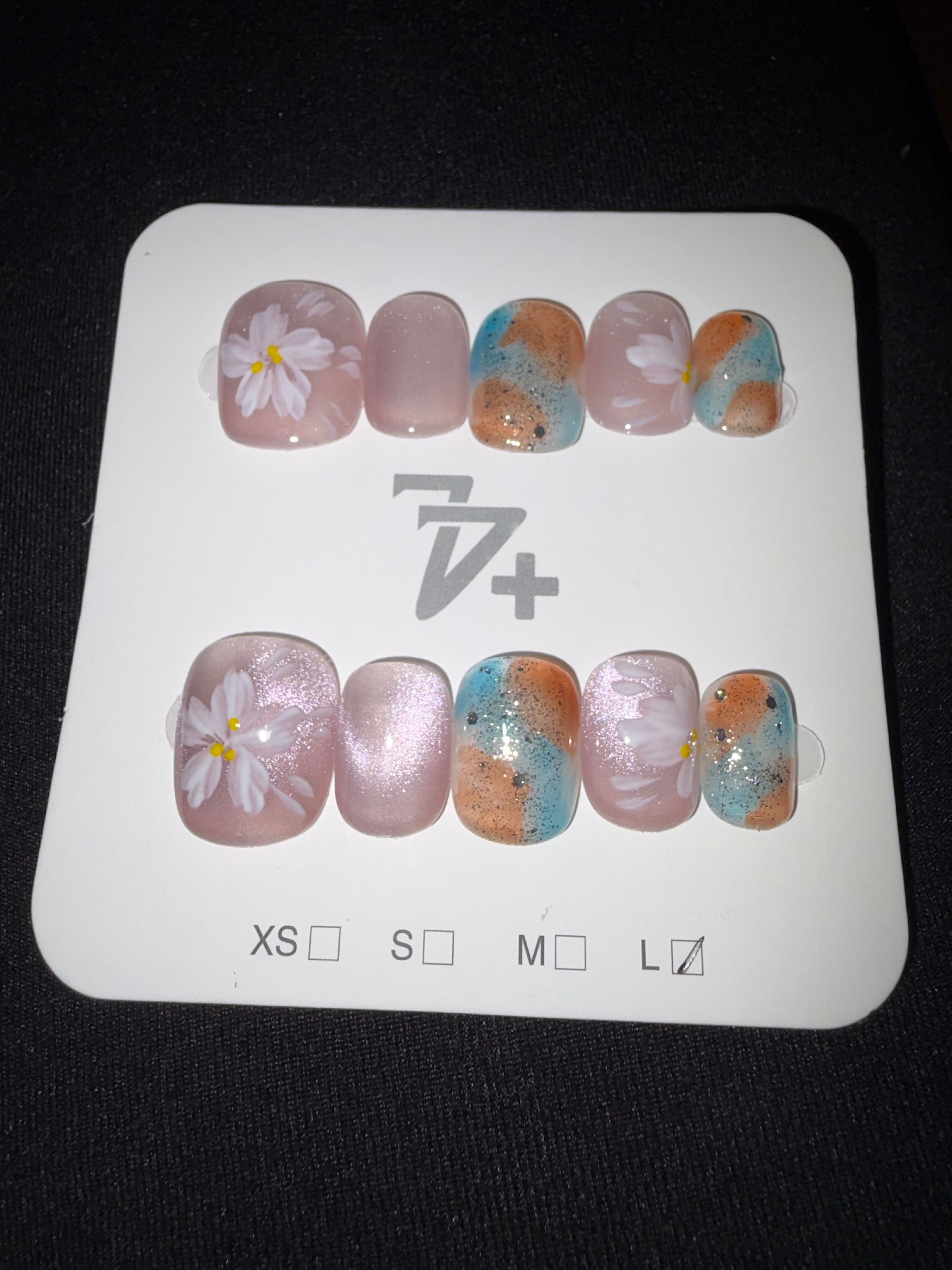 Pink multi color floral shorties press on nails