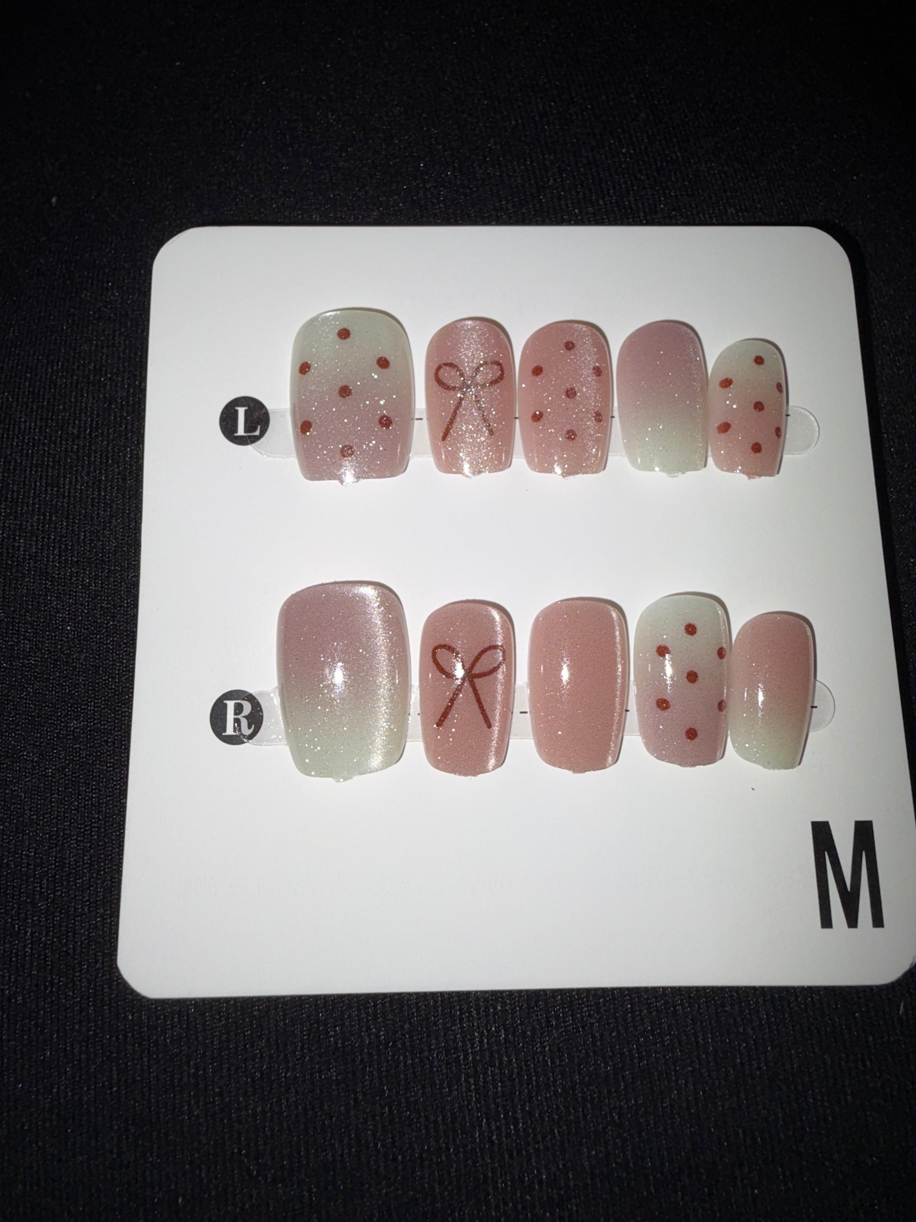 Pink and white dot press on nails
