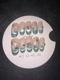 Round Green French butterfly press on nails