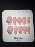 Peach French tip rhinestones press on nails