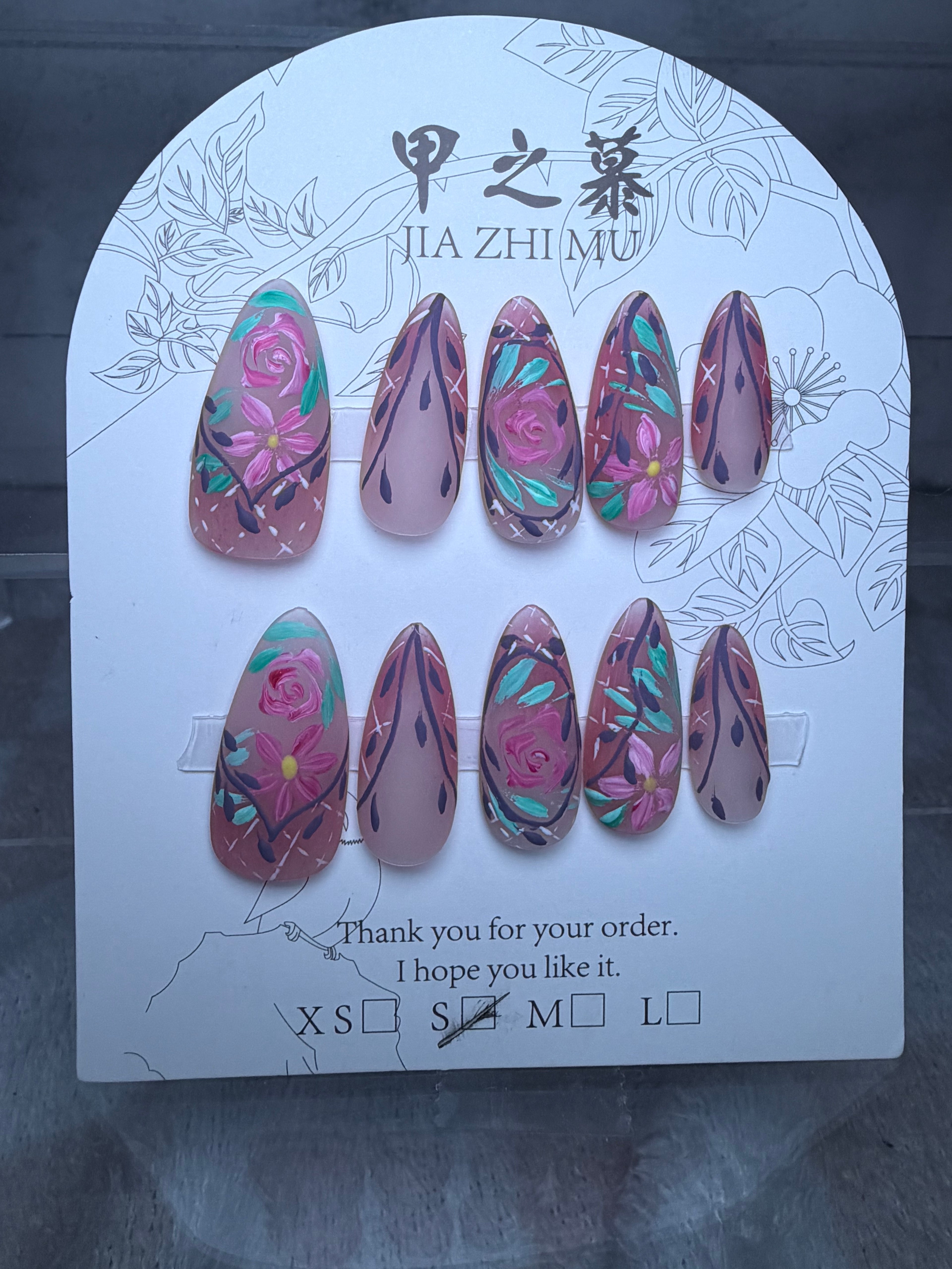 Matte Floral Jia Zhi Mu nail set