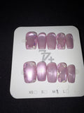 Brushed pink cateye floral press on nails