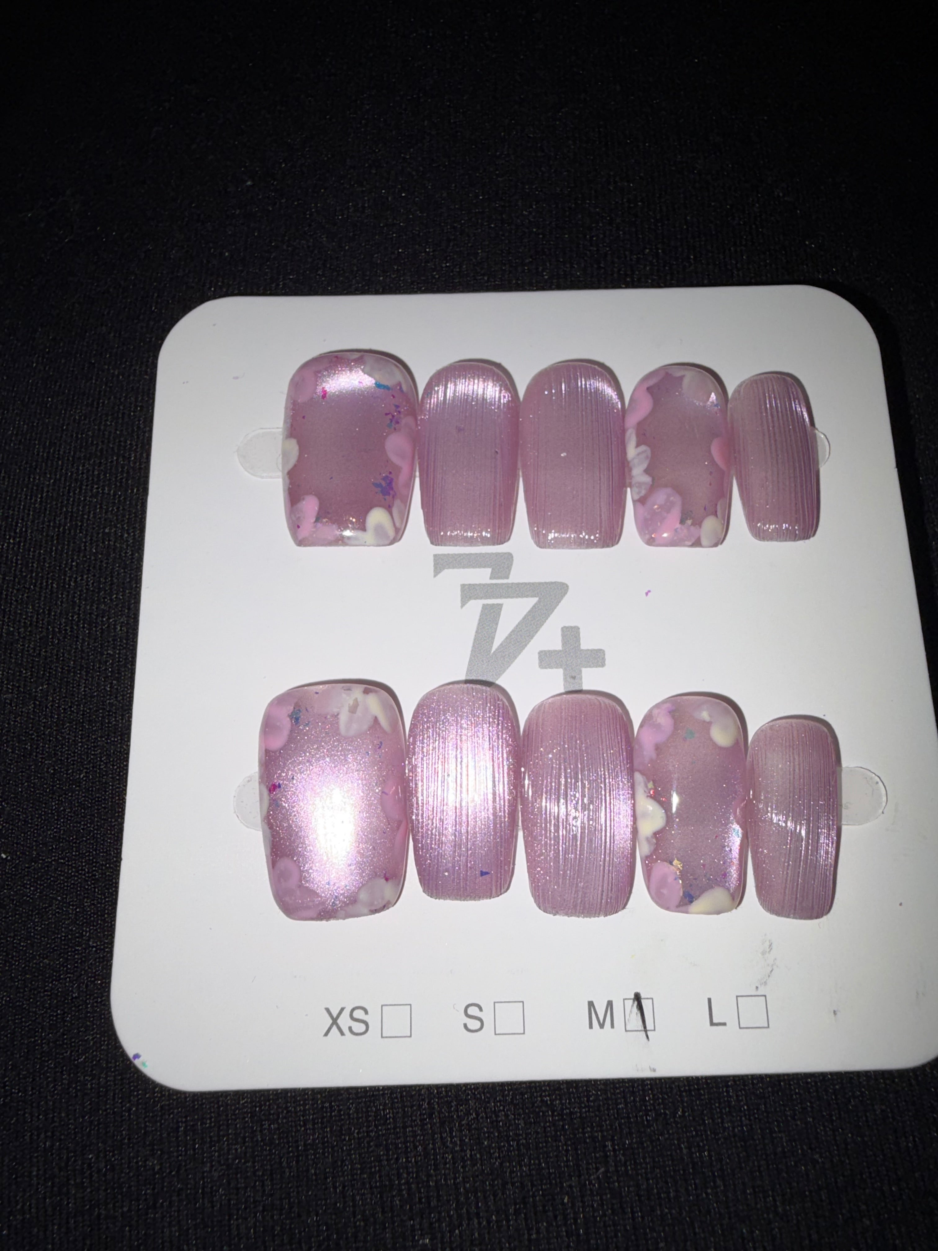 Brushed pink cateye floral press on nails