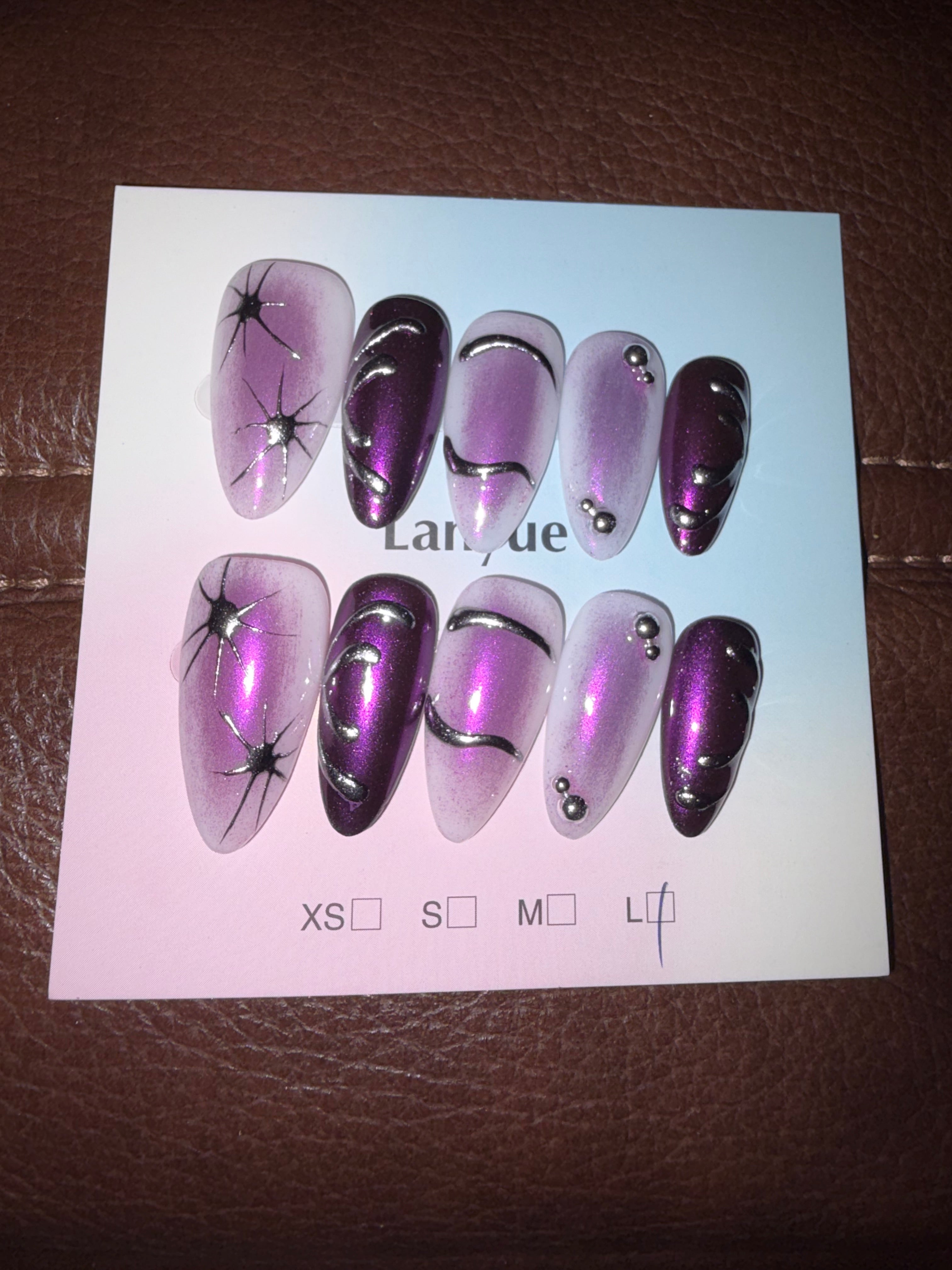 Purple Silver Press Ons