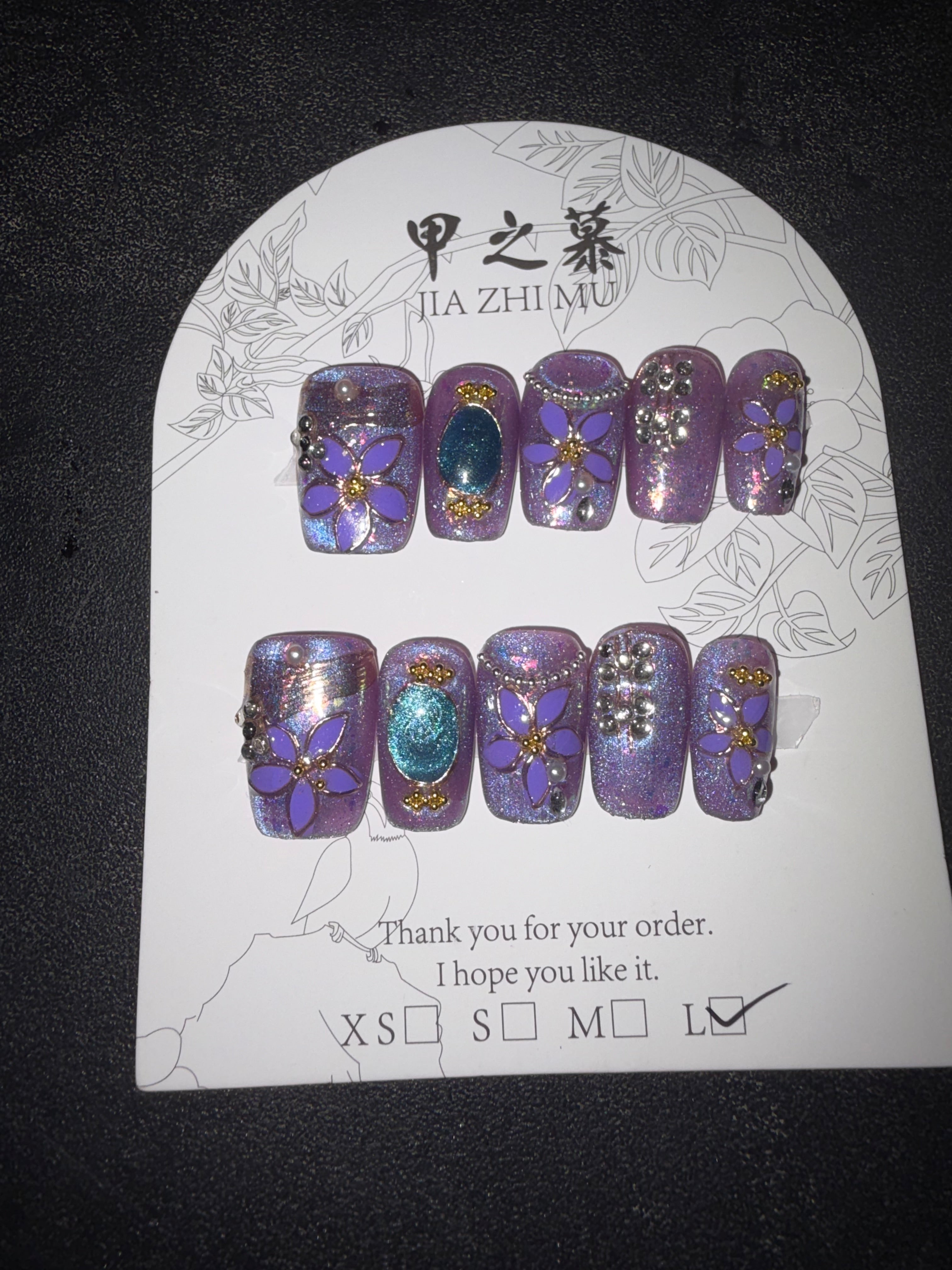 Purple sparkle Jia Zhi Mu nail set