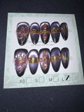 Purple Cateye gold accent press ons