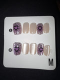 White spider web hearts press on nails