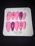 Pink stars almond press on nails