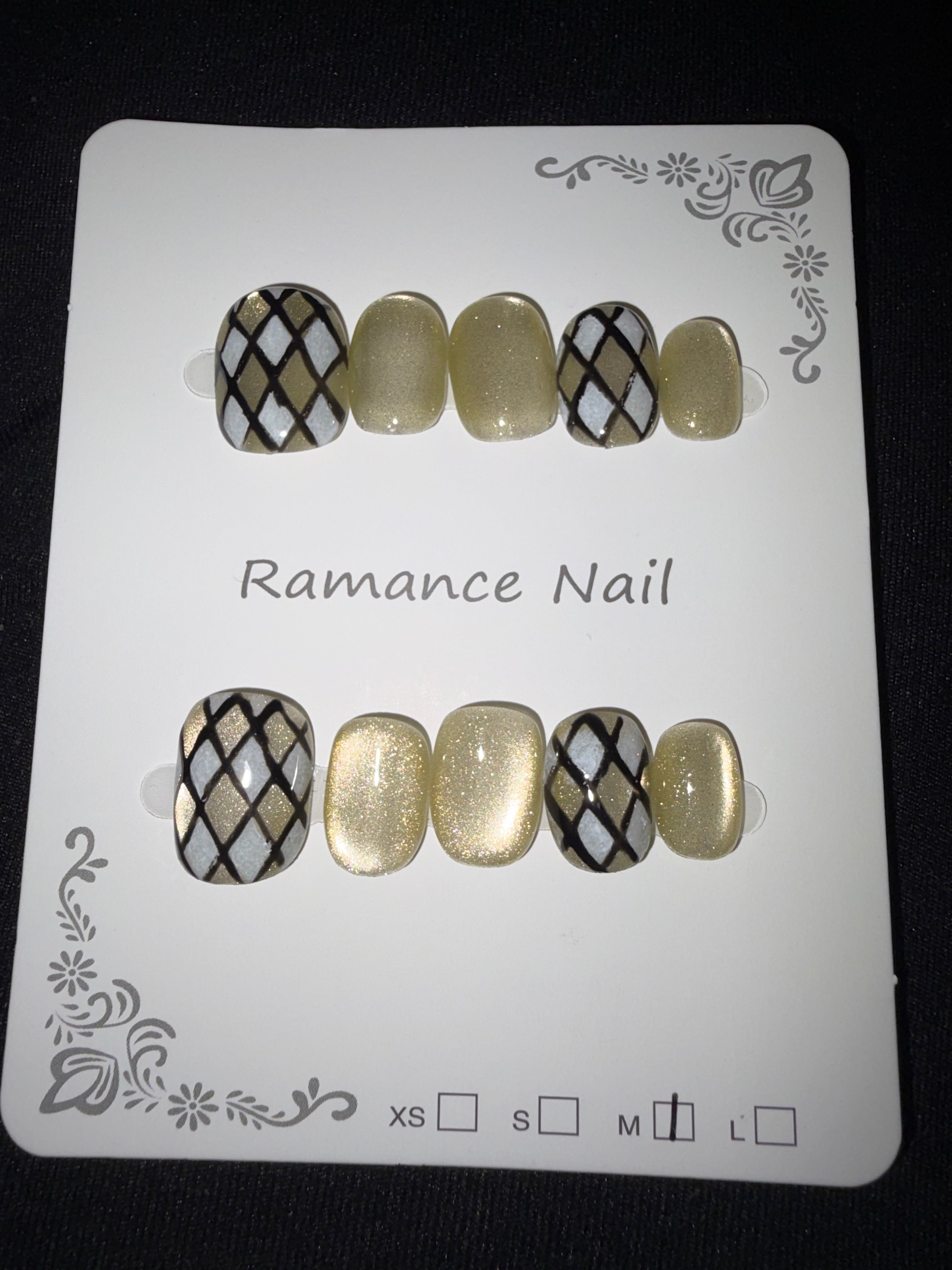 Green diamond print press on nails
