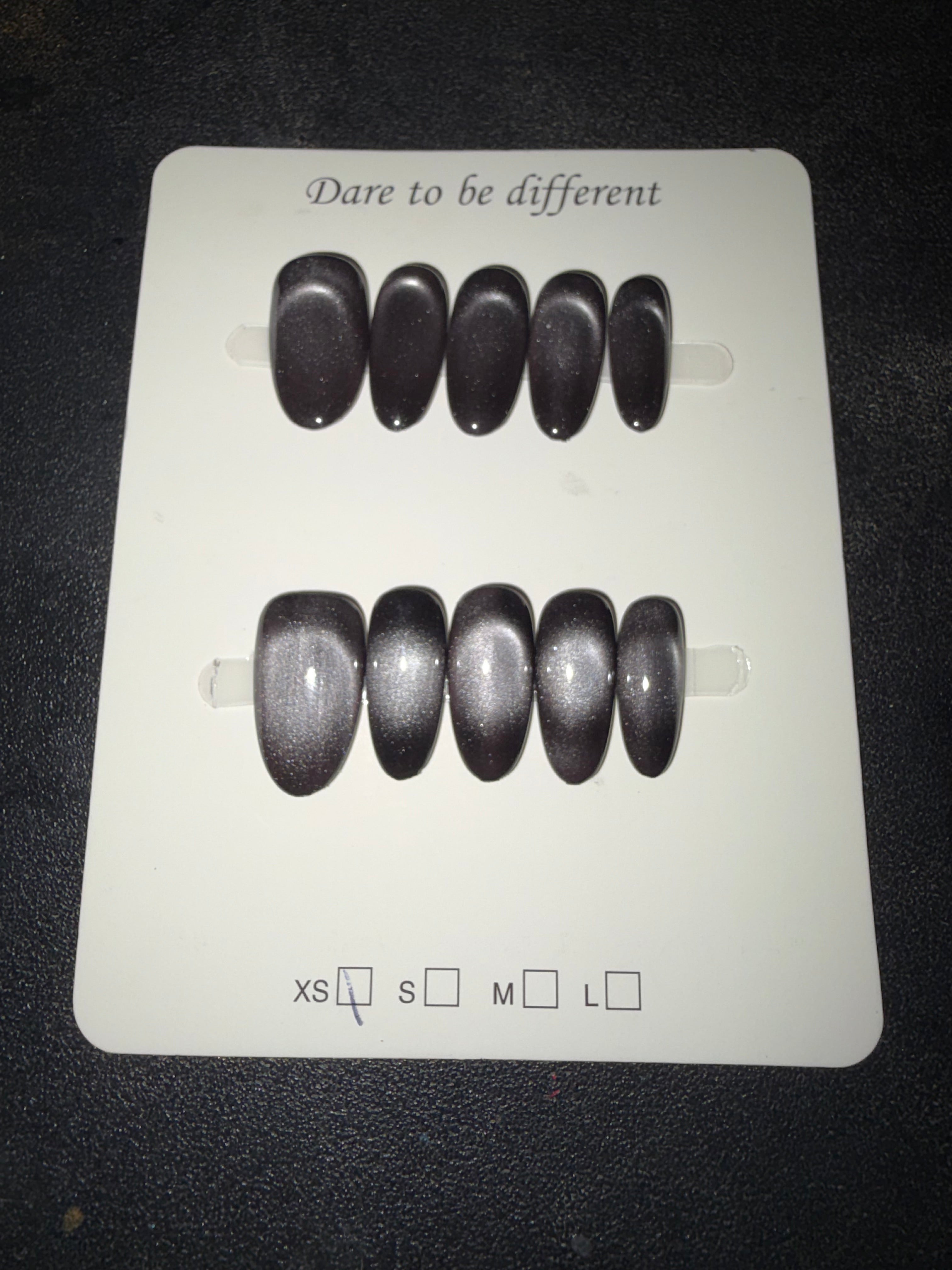 Black silver cateye press on nails