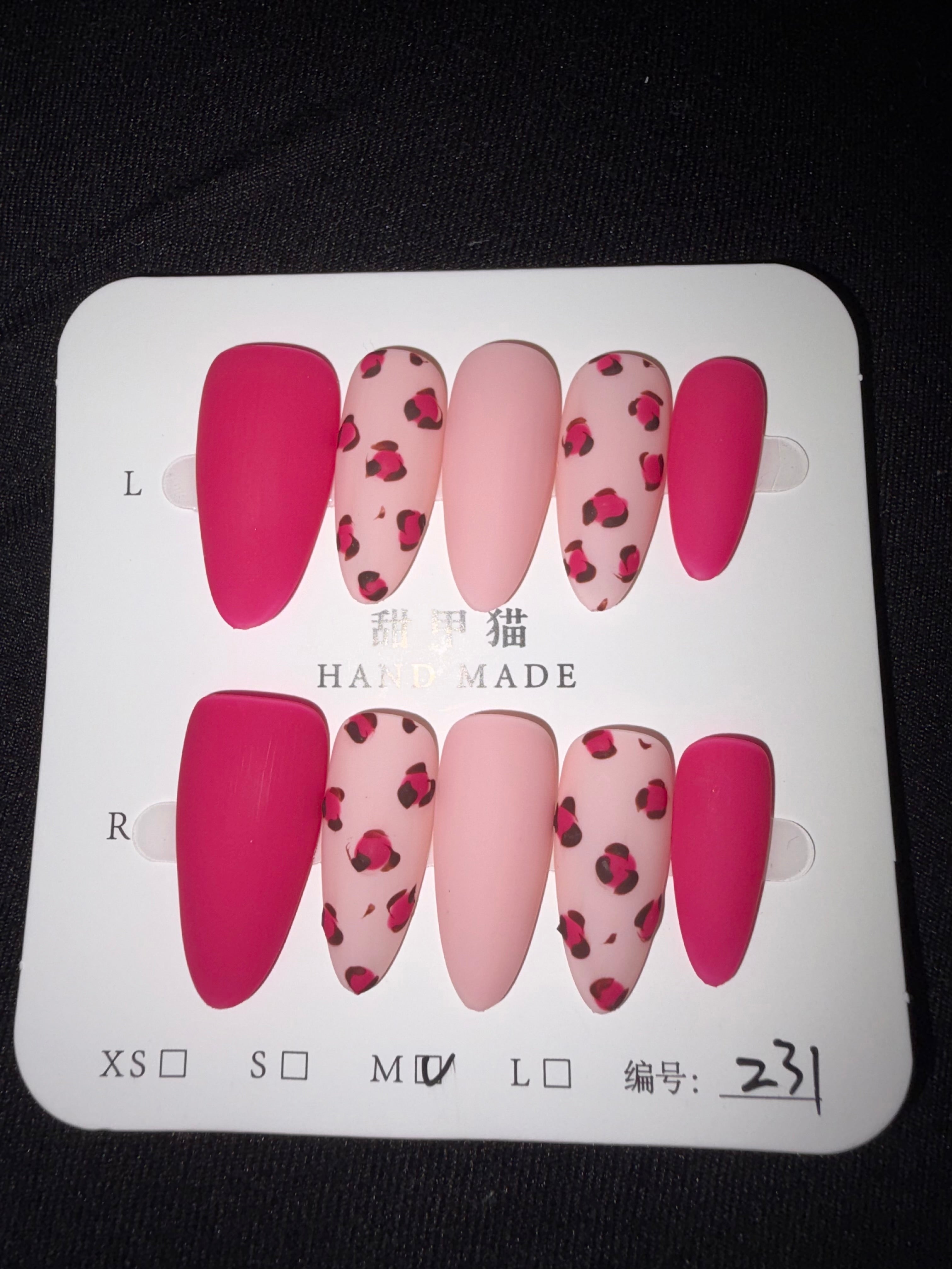 Pink matte cheetah press on nails