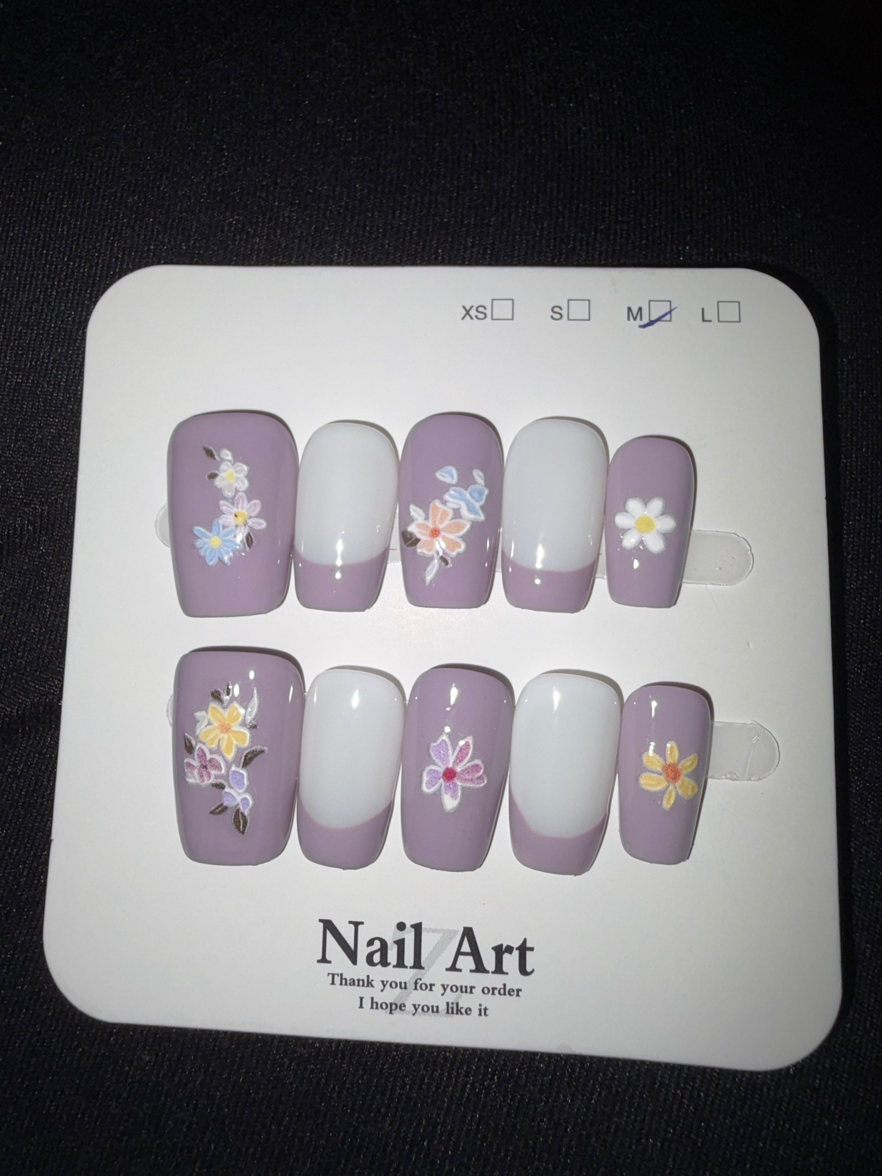 Calm purple flowers press on nails