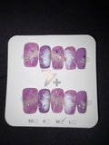 Purple white floral design press on nails