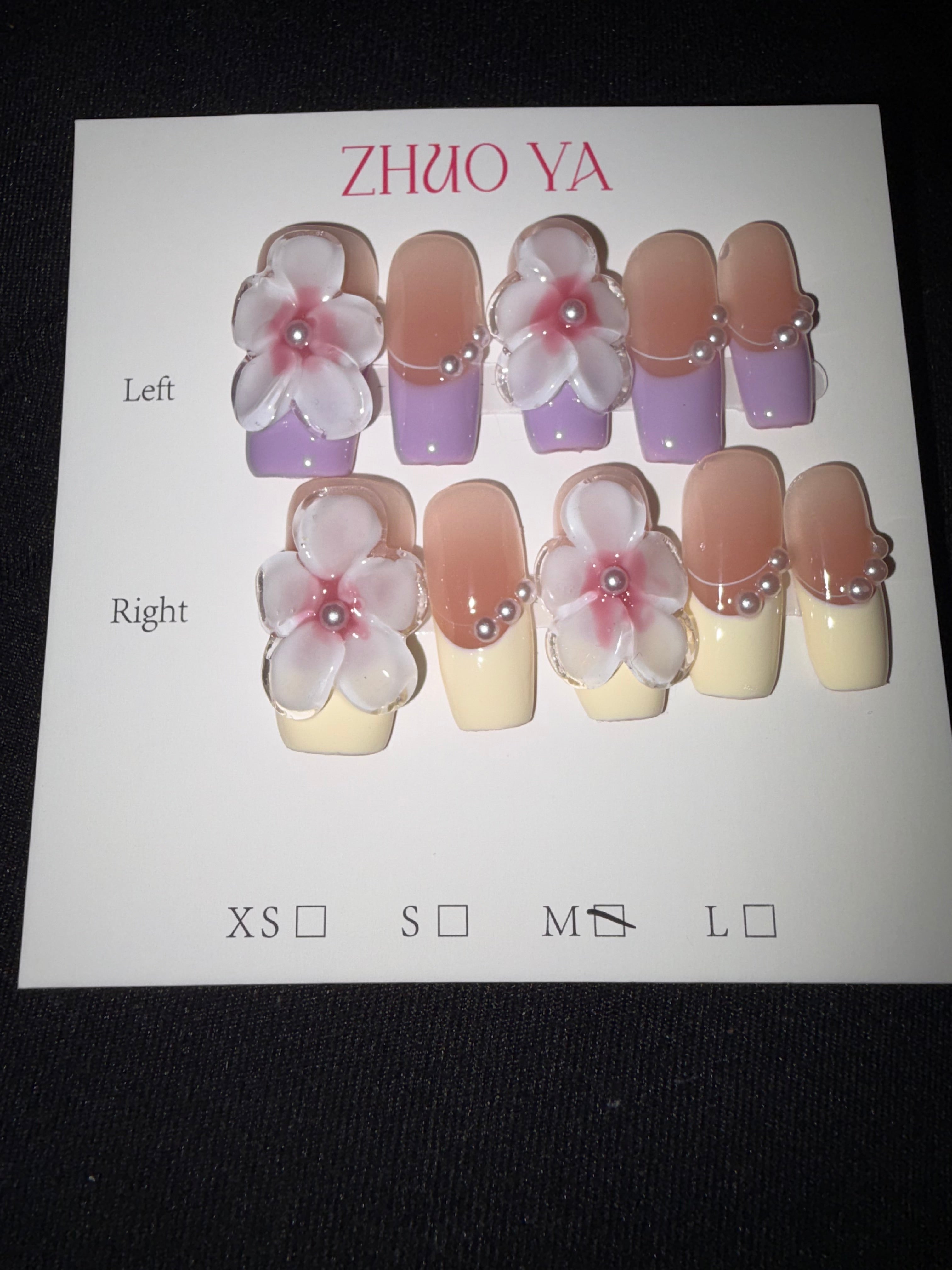 Purple yellow 3D press on nails