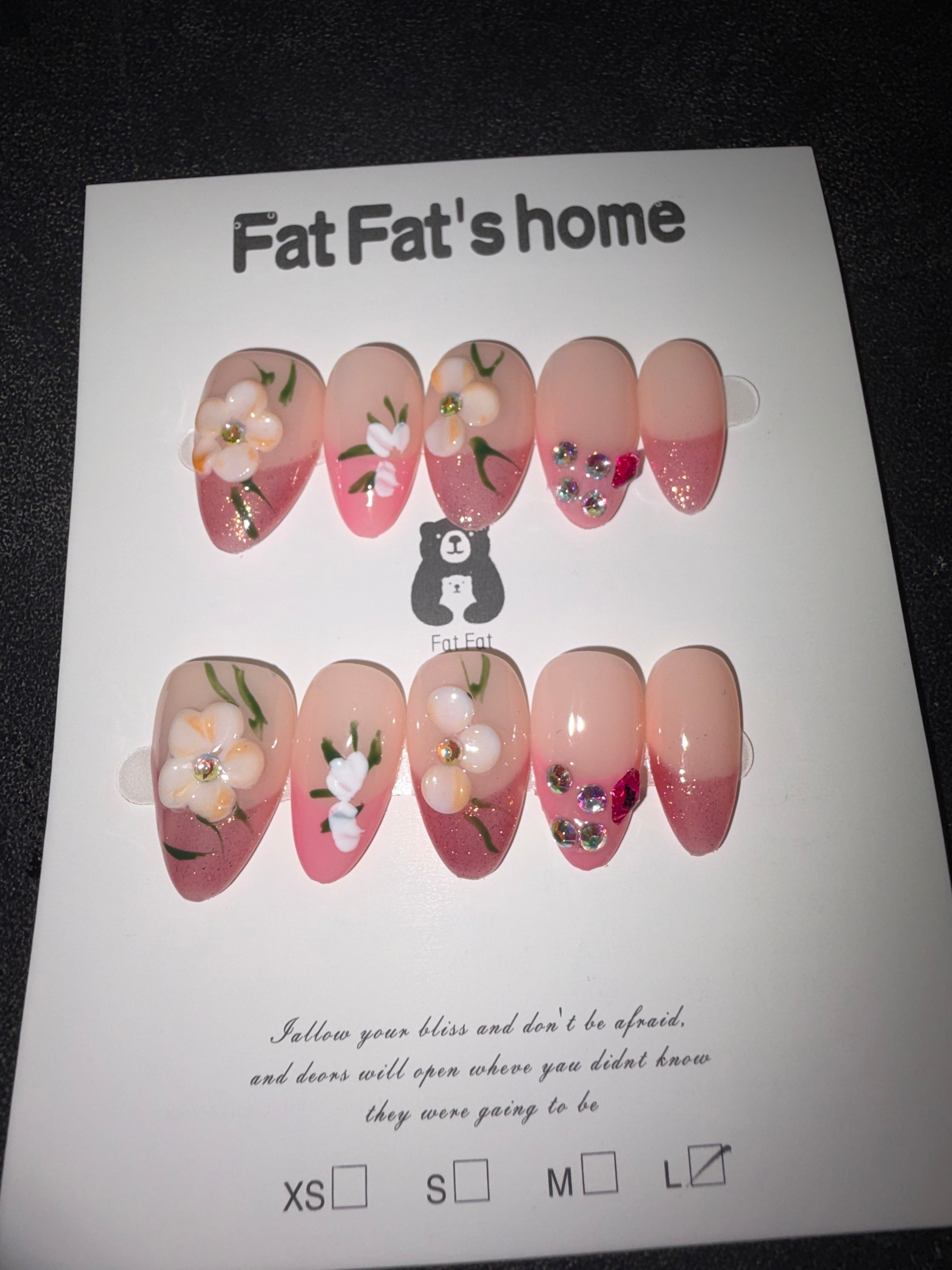 Pink French tip floral press on nails