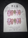 Pink and white floral 3D Jia Zhi Mu nail set