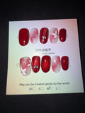 Red and white floral cateye press on nails