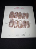 Nude floral cateye gold press on nails