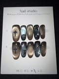 Black brown cateye cross alternative press on nails