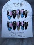 Black and gold floral Jia Zhi Mu nail set