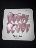 Pastel pink cateye florals press on nails