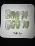 Green glitter florals press on nails