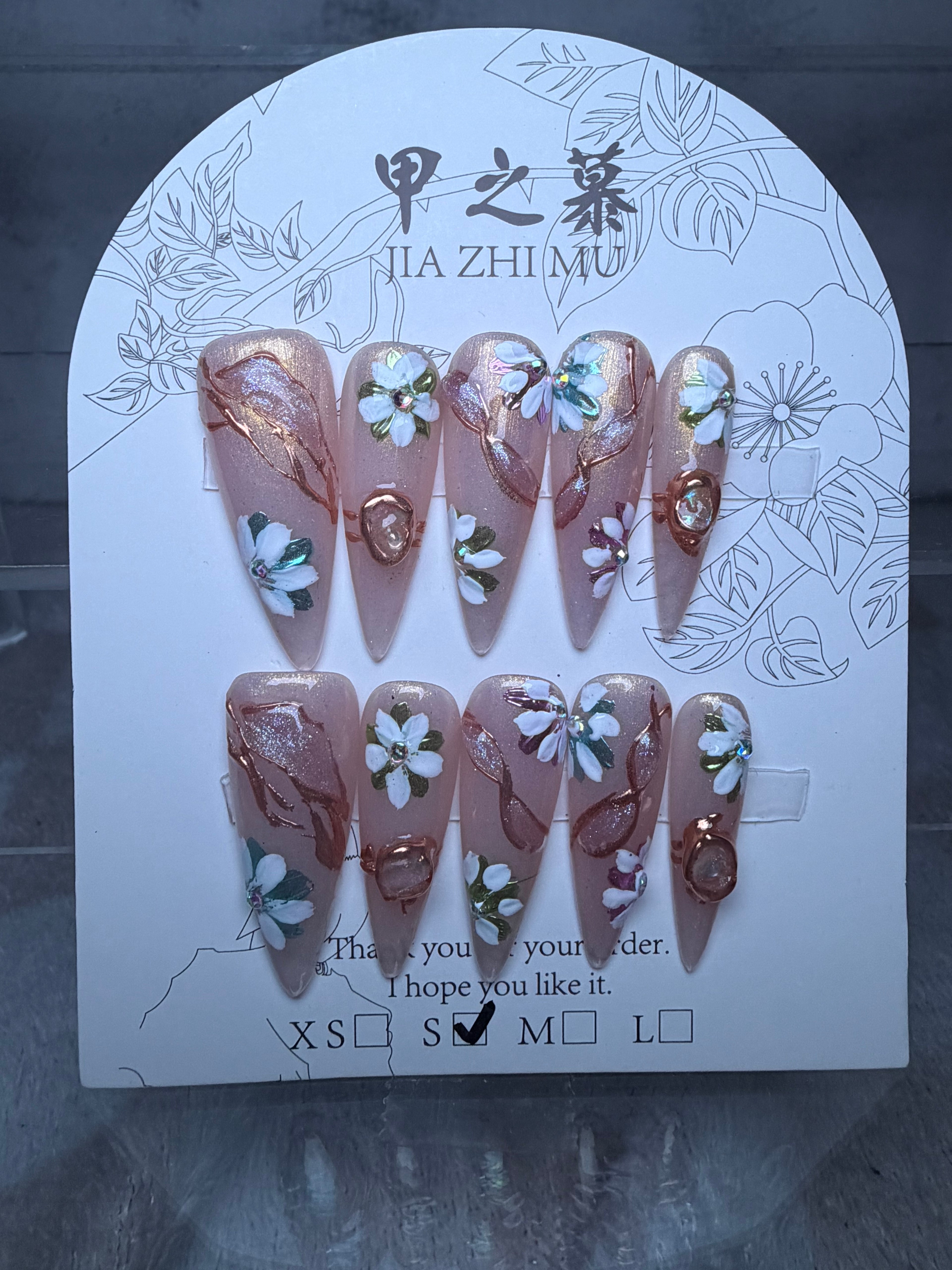 Rose gold Jia Zhi Mu nail set