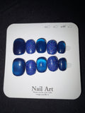 Blue cateye glitter shorties press on nails