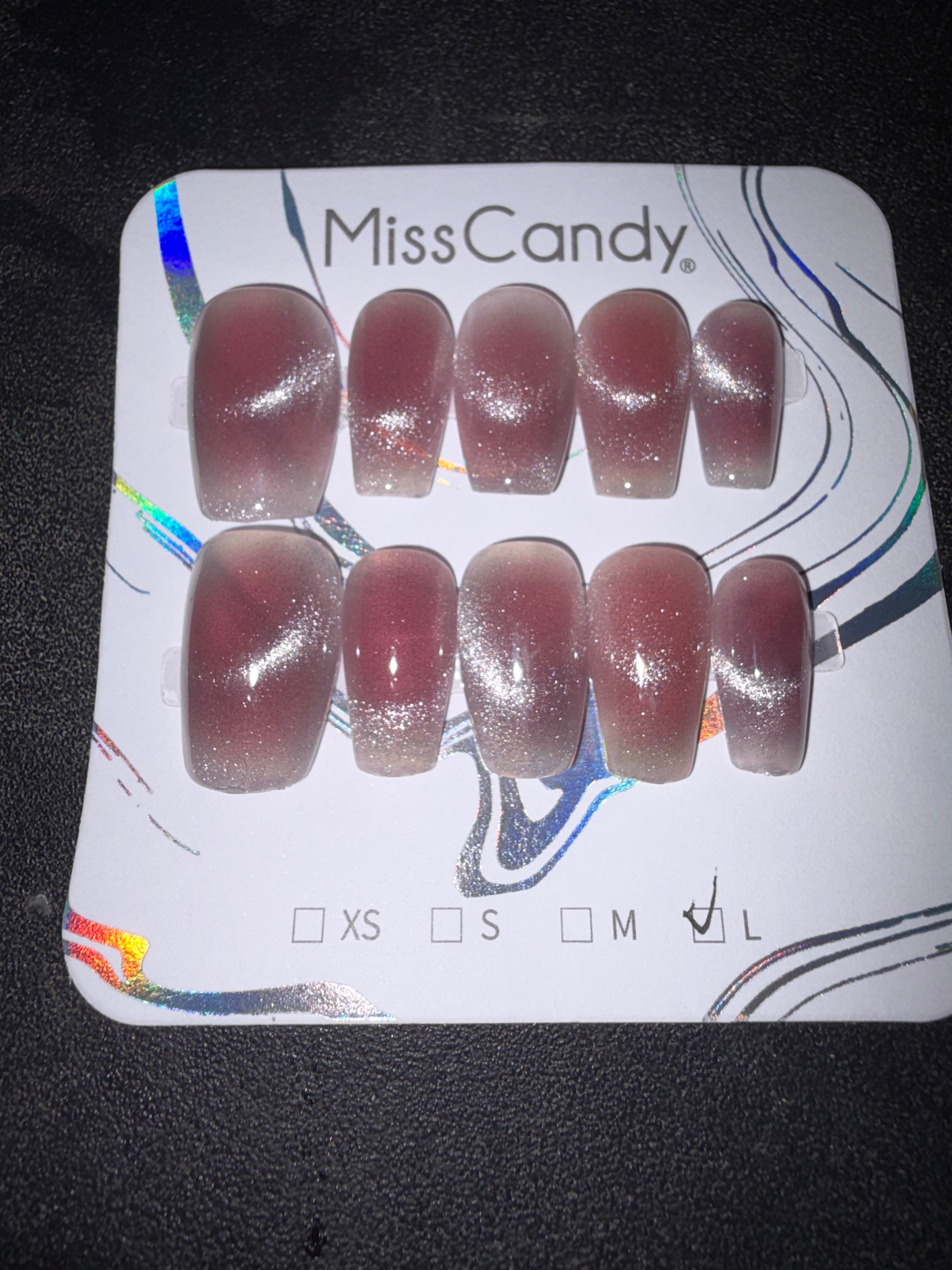 Pink cateye miss candy press on nails