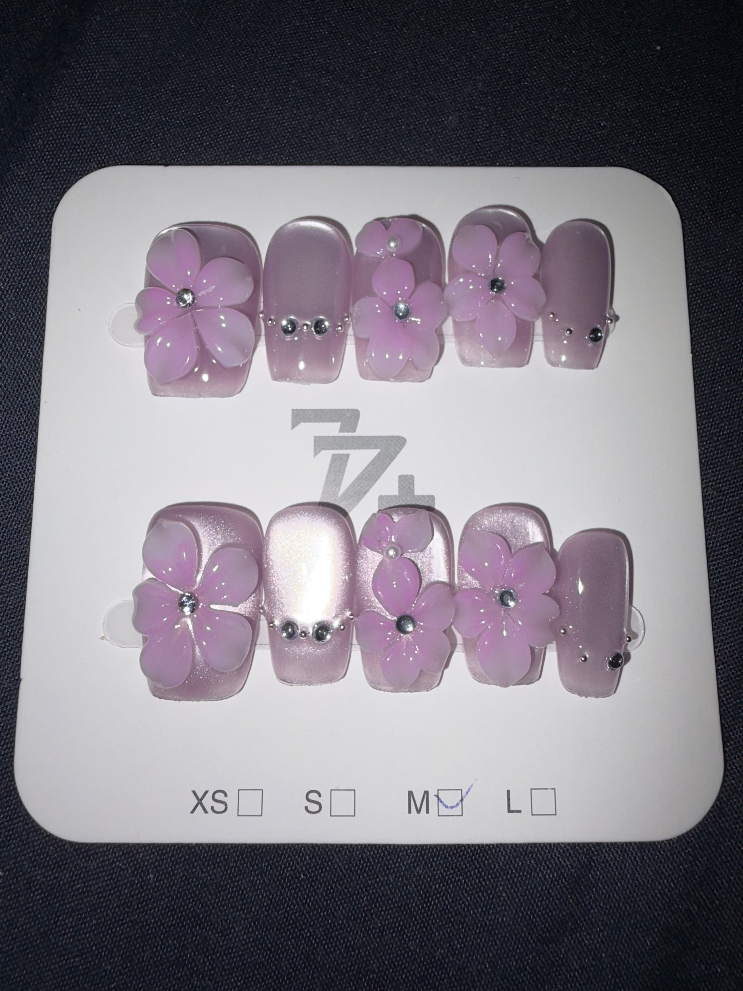 77 purple floral press on nails
